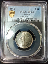 Charger l&#39;image dans la galerie, France : 1 Franc Semeuse 1916 ; PCGS : MS 64
