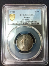 Charger l&#39;image dans la galerie, France : 1 Franc Semeuse 1916 ; PCGS : MS 66
