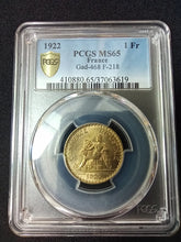 Charger l&#39;image dans la galerie, France : 1 Franc Semeuse 1922 ; PCGS : MS 65
