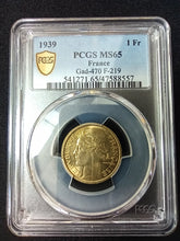 Charger l&#39;image dans la galerie, France : 1 Franc Morlon Bronze Alu 1939 ; PCGS : MS 65
