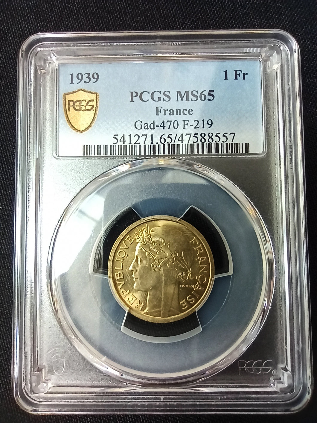 France : 1 Franc Morlon Bronze Alu 1939 ; PCGS : MS 65