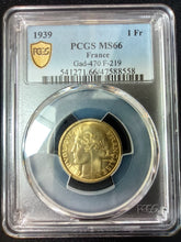 Charger l&#39;image dans la galerie, France : 1 Franc Morlon Bronze Alu 1939 ; PCGS : MS 66
