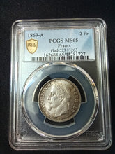 Charger l&#39;image dans la galerie, 2 Francs Napoleon III Tête Laurée 1869 A ; PCGS : MS 65
