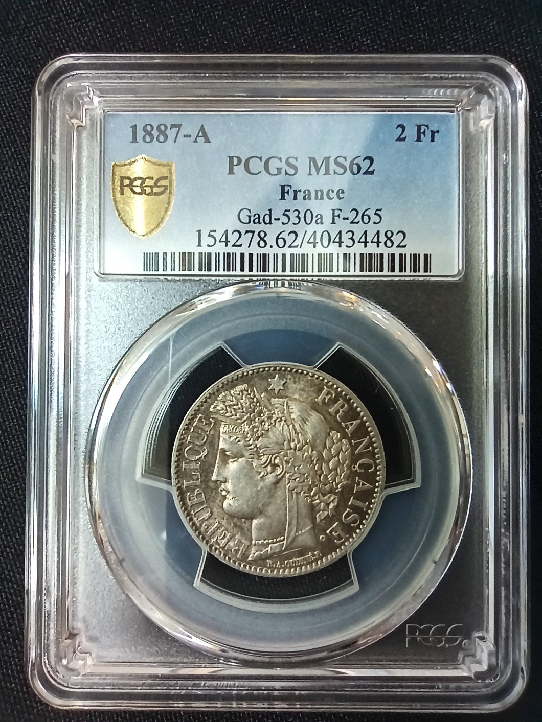 2 Francs Cérès 1887 A ; PCGS : MS 62