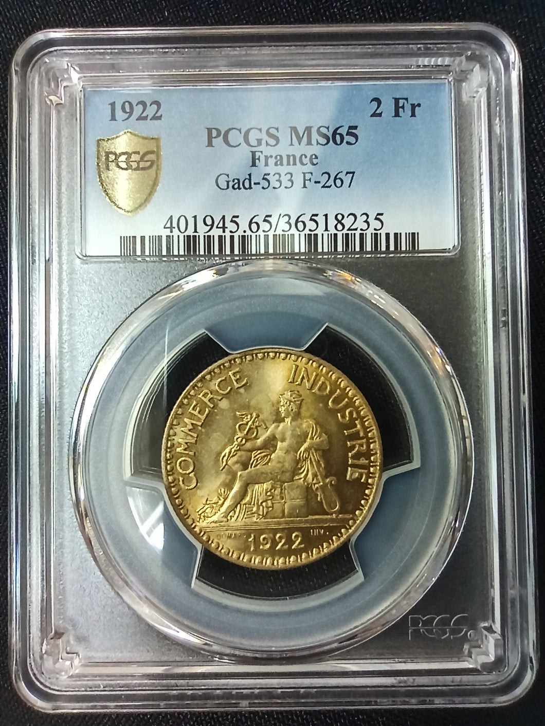 2 Francs Commerce 1923 ; PCGS : MS 65