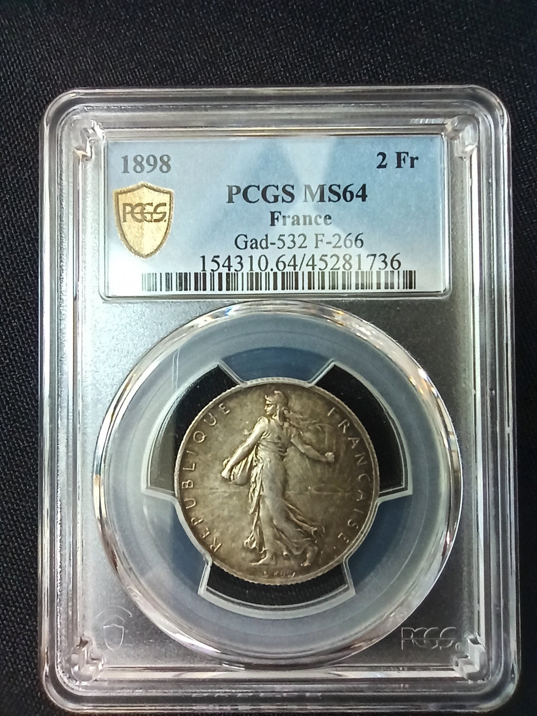 2 Francs Semeuse 1898 ; PCGS : MS 64