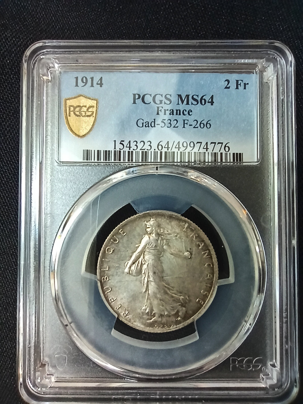 France : 2 Francs Semeuse 1914 ; PCGS : MS 64