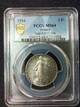 Charger l&#39;image dans la galerie, France : 2 Francs Semeuse 1916 ; PCGS : MS 64
