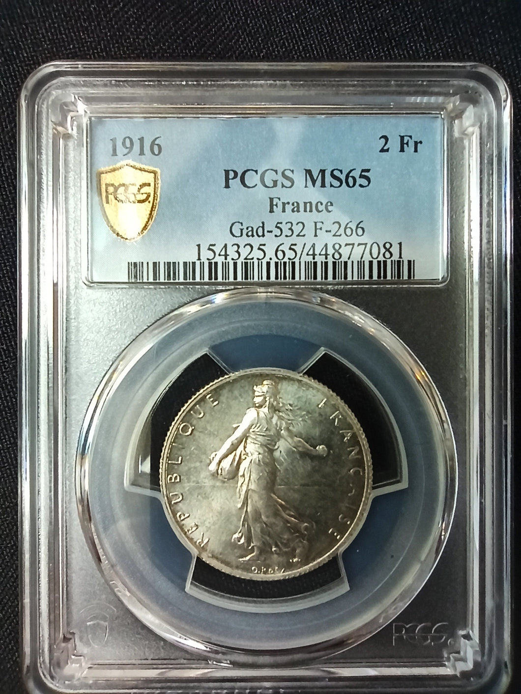 France : 2 Francs Semeuse 1916 ; PCGS : MS 65