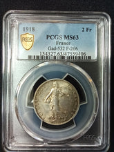 Charger l&#39;image dans la galerie, France : 2 Francs Semeuse 1918 ; PCGS : MS 63
