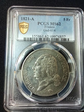 Charger l&#39;image dans la galerie, 5 Francs Louis XVIII 1821 A ; PCGS : MS 62
