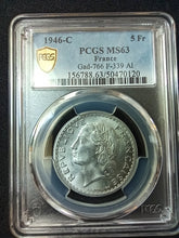 Charger l&#39;image dans la galerie, 5 Francs Lavrillier Alu 1946 C ; PCGS : MS 63
