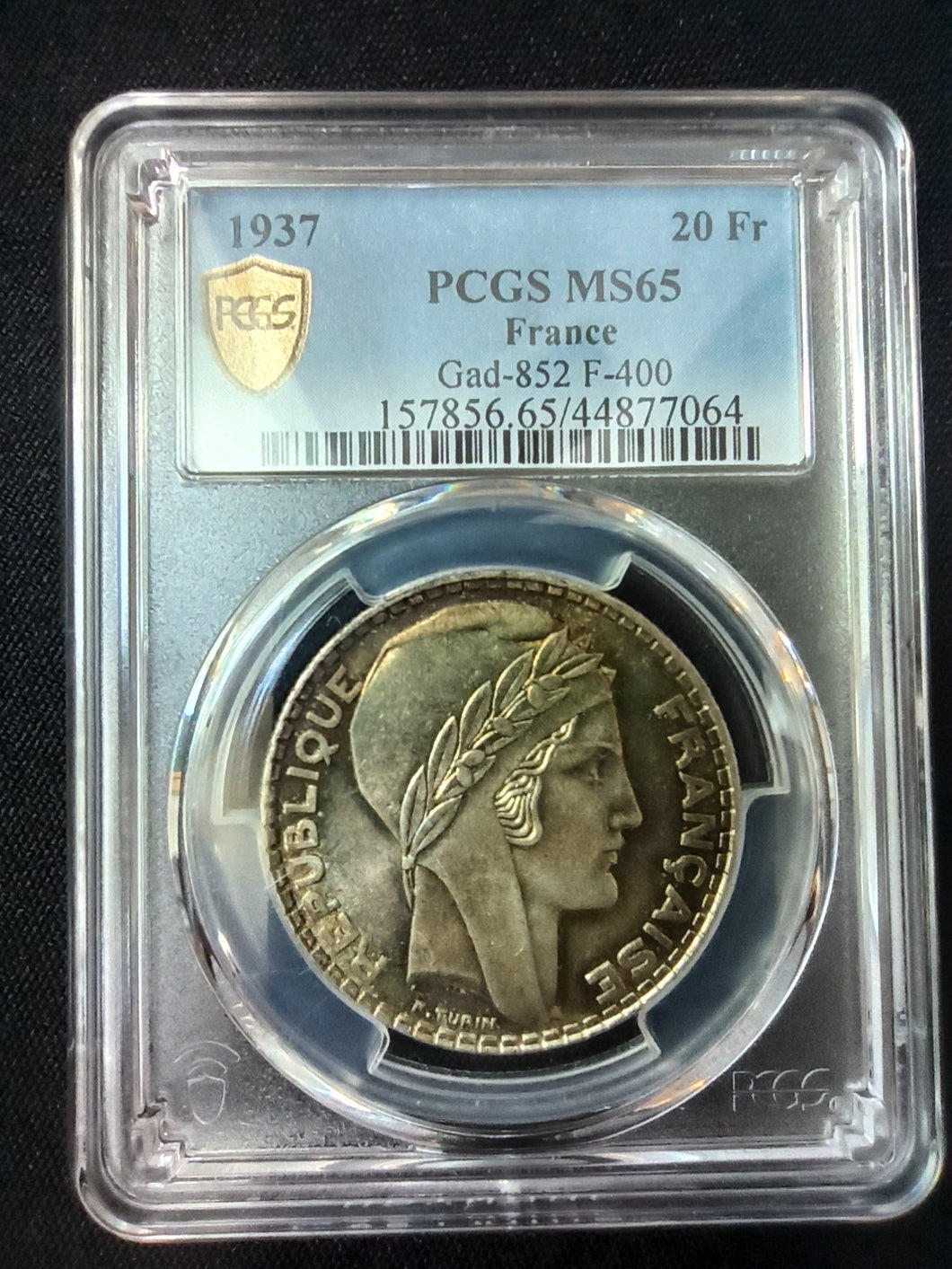20 Francs Turin 1937 ; PCGS : MS 65