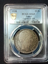 Charger l&#39;image dans la galerie, France : 20 Francs Silver Turin 1938 ; PCGS : MS 65
