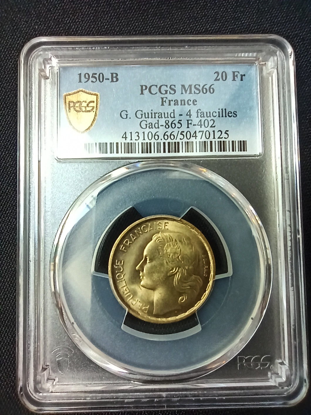 20 Francs G.Guiraud 1950 B 4 Faucilles ; PCGS : MS 66
