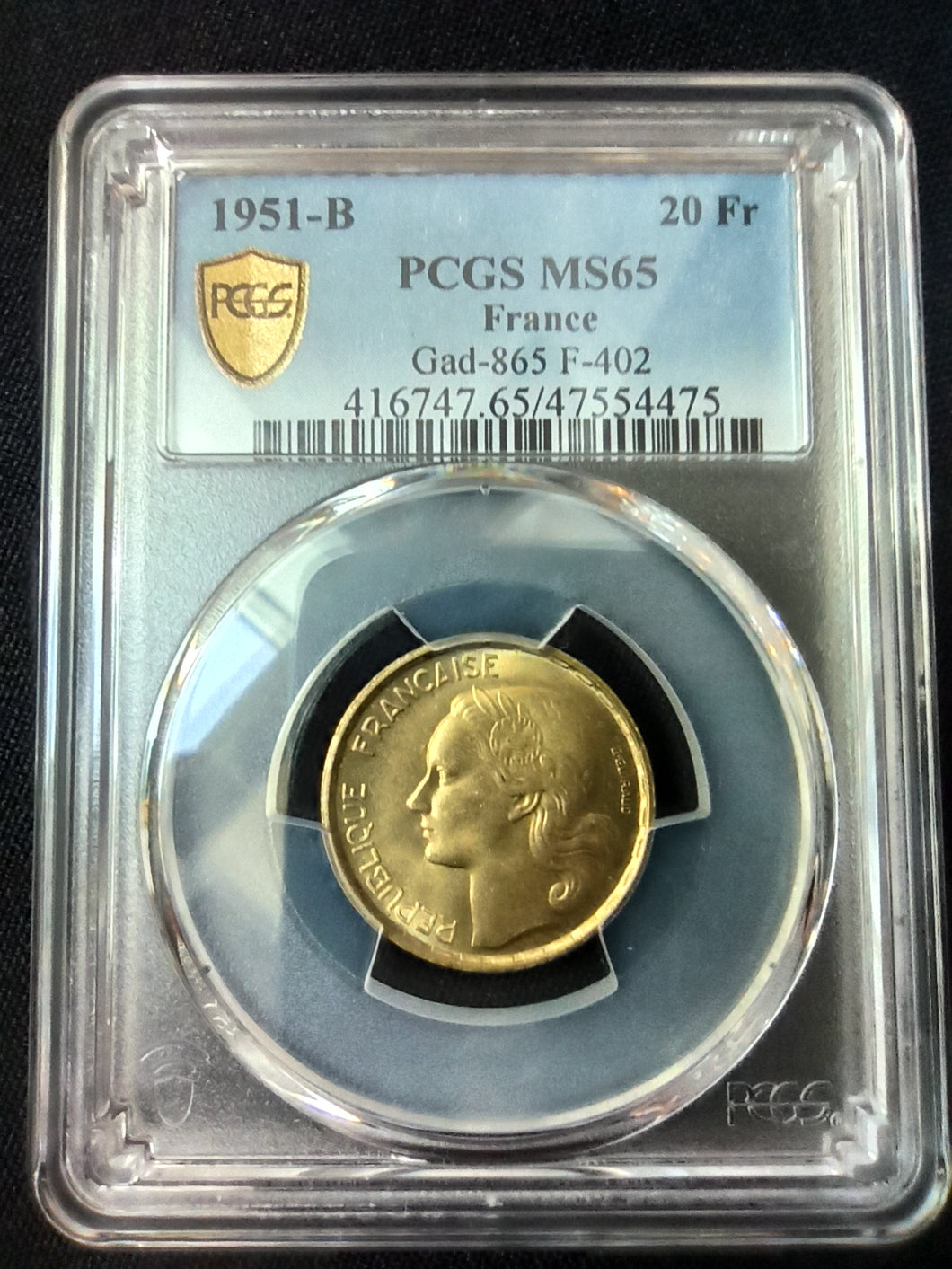 20 Francs Guiraud 1951 B ; PCGS : MS 65
