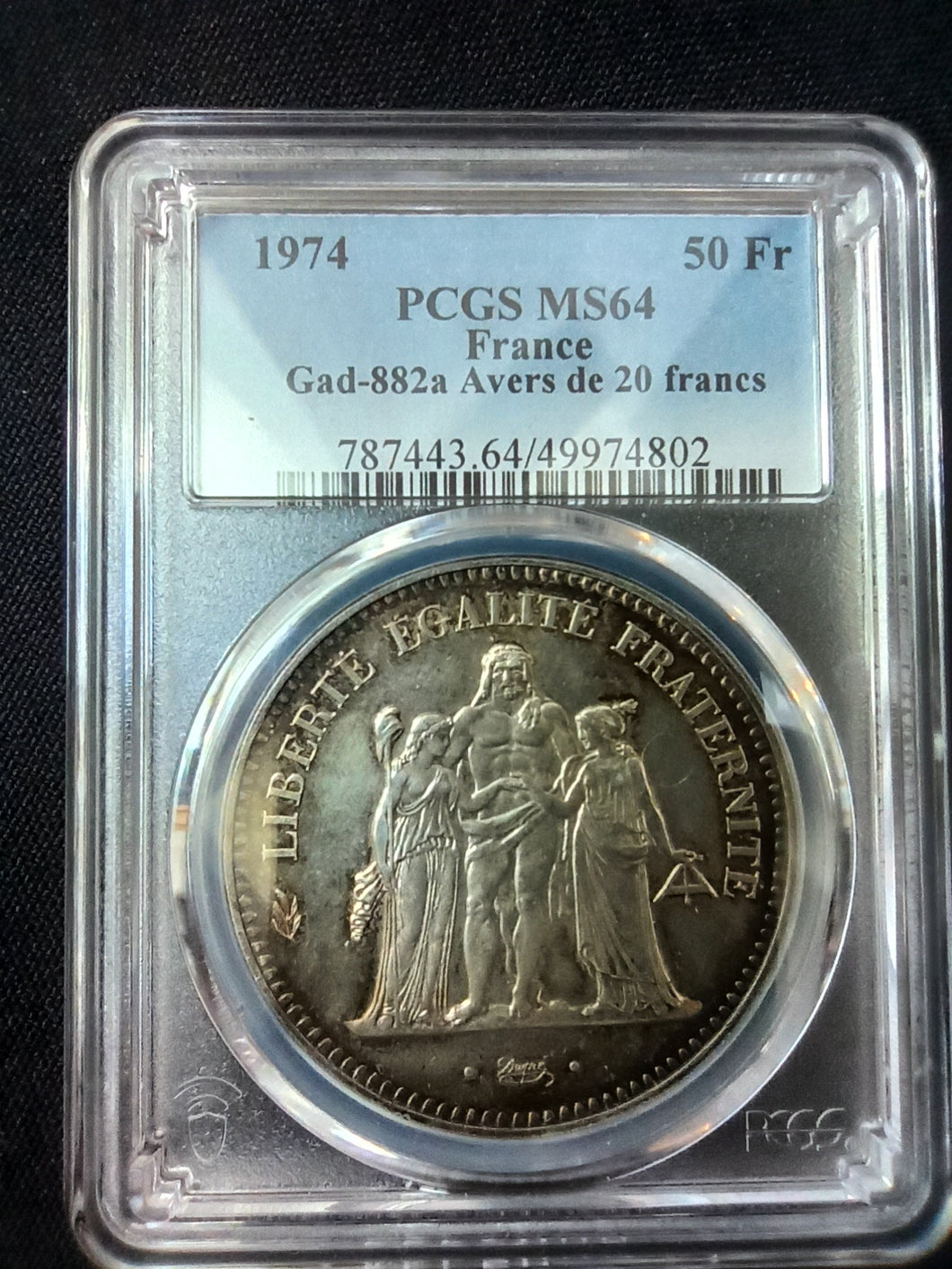 France : 50 Francs Hercule 1974 Avers 20 Francs ; PCGS : MS 64