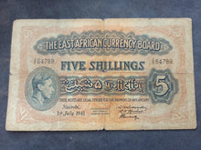 Charger l'image dans la galerie, East Africa : 5 Shillings 1941 (Ref 3464)
