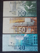 Charger l'image dans la galerie, Finlande : 100 / 50 / 20 Markkaa 1986-93 (Ref 3493)

