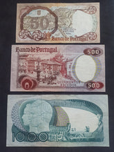 Charger l'image dans la galerie, Portugal : Lot de 3 Billets :  50 / 500 et 1000 Escudos (Ref 3591)
