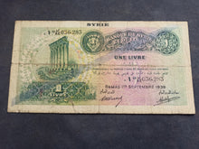 Charger l'image dans la galerie, Syrie : Une Livre 1939 (Ref 3663)  Déchirures en bas de 2 cm
