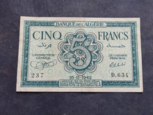Charger l'image dans la galerie, Algérie : 5 Francs 1942 (Ref 3745)
