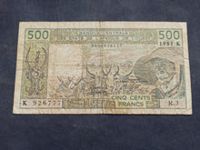 Charger l'image dans la galerie, Afrique de l'Ouest : 500 Francs 1981 K (Ref 3777)

