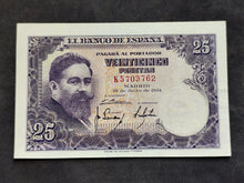 Charger l'image dans la galerie, Espagne : 25 Pesetas 1954 (Ref 4090)  2 plis verticaux
