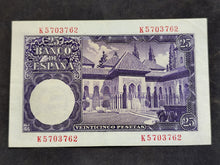 Charger l'image dans la galerie, Espagne : 25 Pesetas 1954 (Ref 4090)  2 plis verticaux
