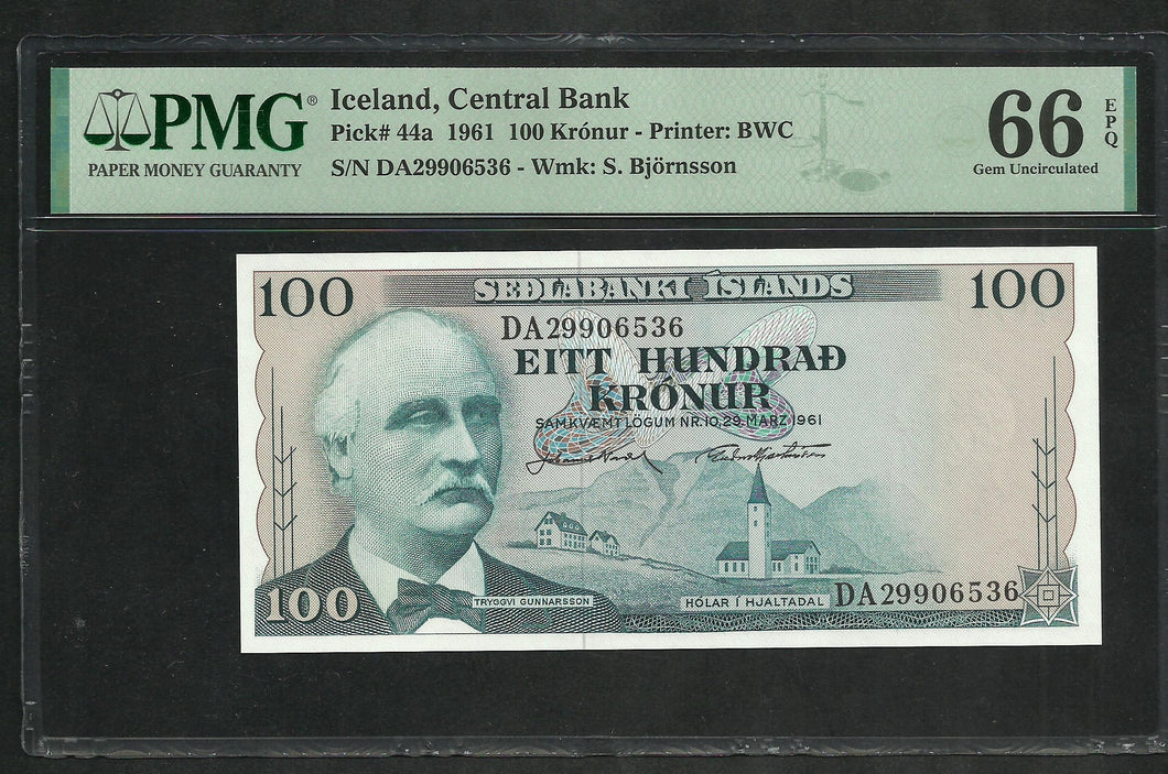 Iceland : 100 Kronur 1961 ; PMG : Gem UNC 66 (Ref 2342)