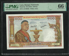 Charger l&#39;image dans la galerie, Laos : 100 Kip 1957 ; PMG : Gem UNC 66 ; EPQ (Ref 1902)
