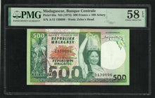 Charger l&#39;image dans la galerie, Madagascar : 500 Francs 1974 ; PMG : Choice About UNC 58 ; EPQ

