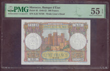 Charger l'image dans la galerie, Morocco : 100 Francs 1952 ; Pick 45 ; PMG : About UNC 55 (Ref 4175)
