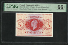 Charger l&#39;image dans la galerie, Outre Mer : 5 Francs 1944 ; PMG : Gem UNC 66 ; EPQ (Ref 173)
