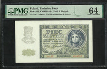 Charger l&#39;image dans la galerie, Poland : 5 Zlotych 1941 ; PMG : Choice UNC 64 ; EPQ (Ref 1878)
