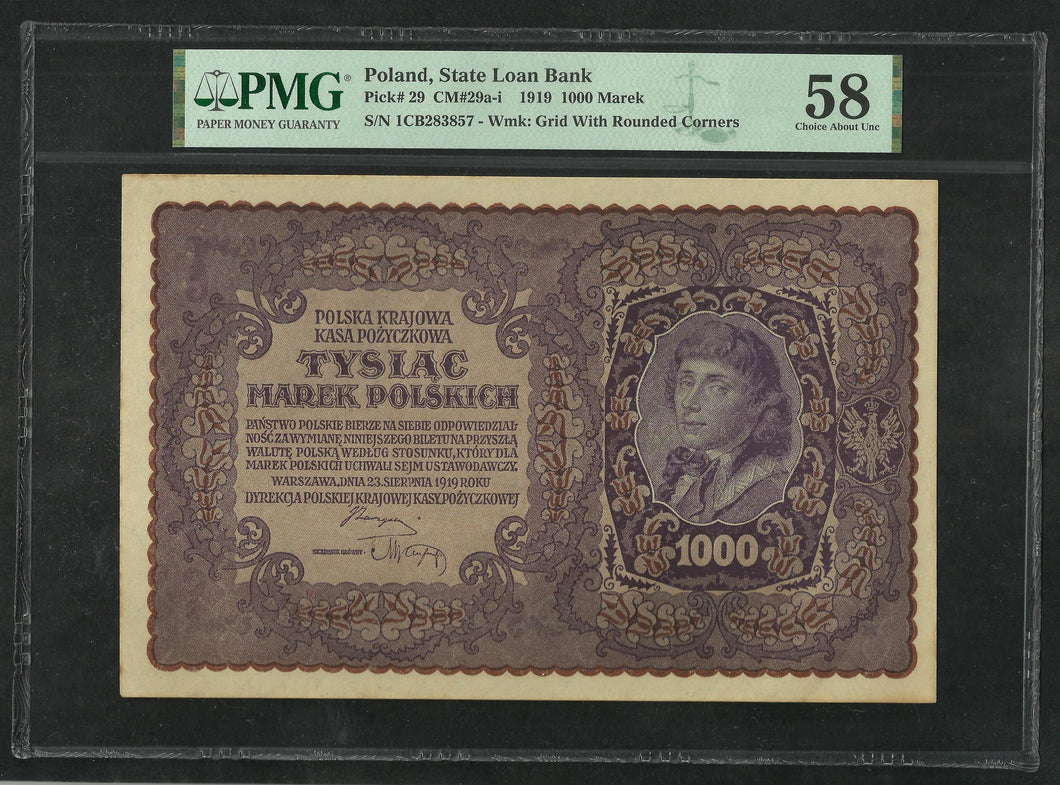 Poland : 1000 Marek 1919 ; PMG : Choice About UNC 58 (Ref 2050)