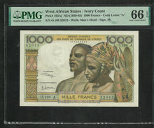 Charger l&#39;image dans la galerie, West Africa : Ivory Coast : 1000 Francs 1959 ; PMG : Gem UNC 66 (Ref 1912)
