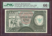 Charger l'image dans la galerie, Indonesia : 10000 Rupiah 1964 ; Pick 101b PMG : Gem UNC 66 (Ref 4230)
