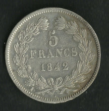Charger l&#39;image dans la galerie, 5 Francs Argent Louis Philippe Tête Laurée 1842 W

