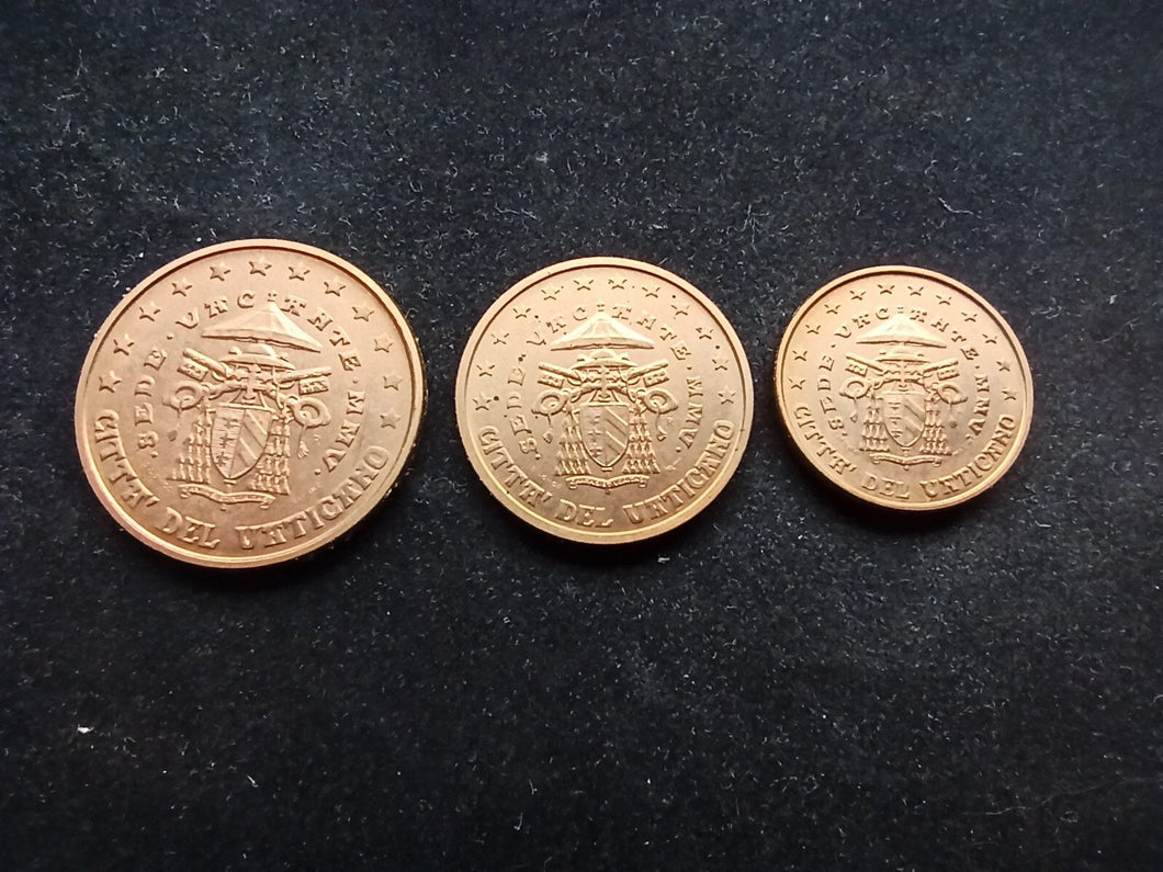 1 + 2 + 5 Centimes Vatican 2005 Sede Vacante ; Issue du Coffret BU 2005