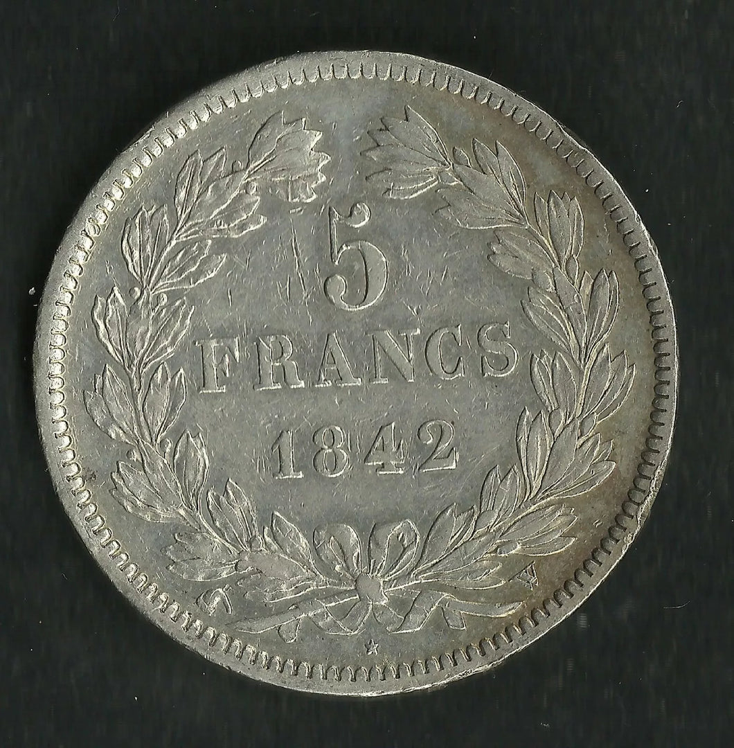 5 Francs Argent Louis Philippe Tête Laurée 1842 W