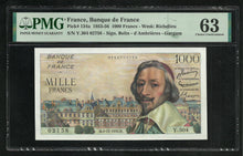 Charger l&#39;image dans la galerie, France : 1000 Francs Richelieu (6-12-1956) ; PMG : Choice UNC 63 ; EPQ
