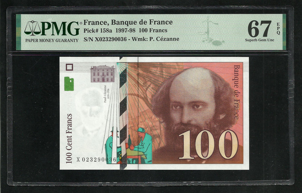 France : 100 Francs Cezanne 1997 ; PMG : Superb UNC 67 ; EPQ