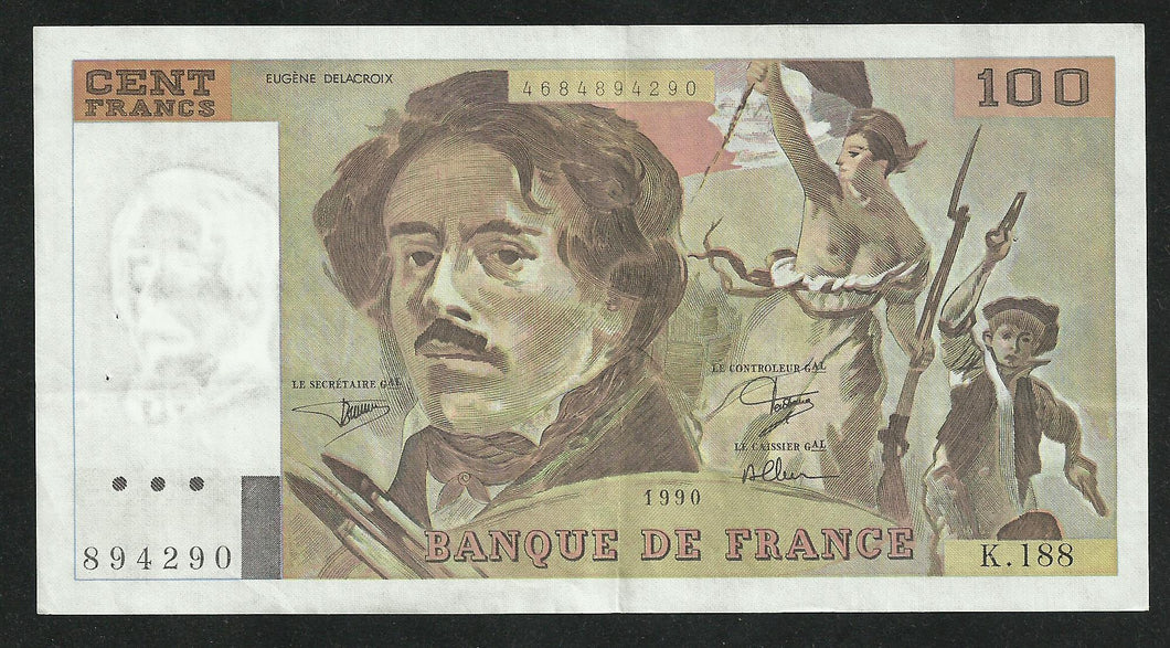 100 Francs Delacroix 1990 Alphabet 188 f02e1 SUP / SPL