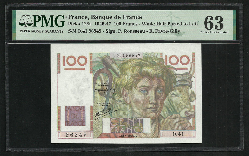 France : 100 Francs (18-4-1946) ; PMG : Choice UNC 63 ; EPQ
