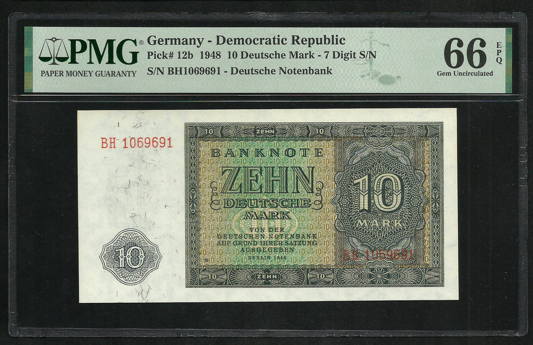Germany : 10 Mark 1948 ; PMG : Gem UNC 66 ; EPQ