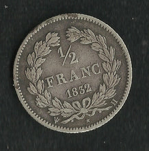 Charger l&#39;image dans la galerie, Demi Franc Louis Philippe Argent 1832 H
