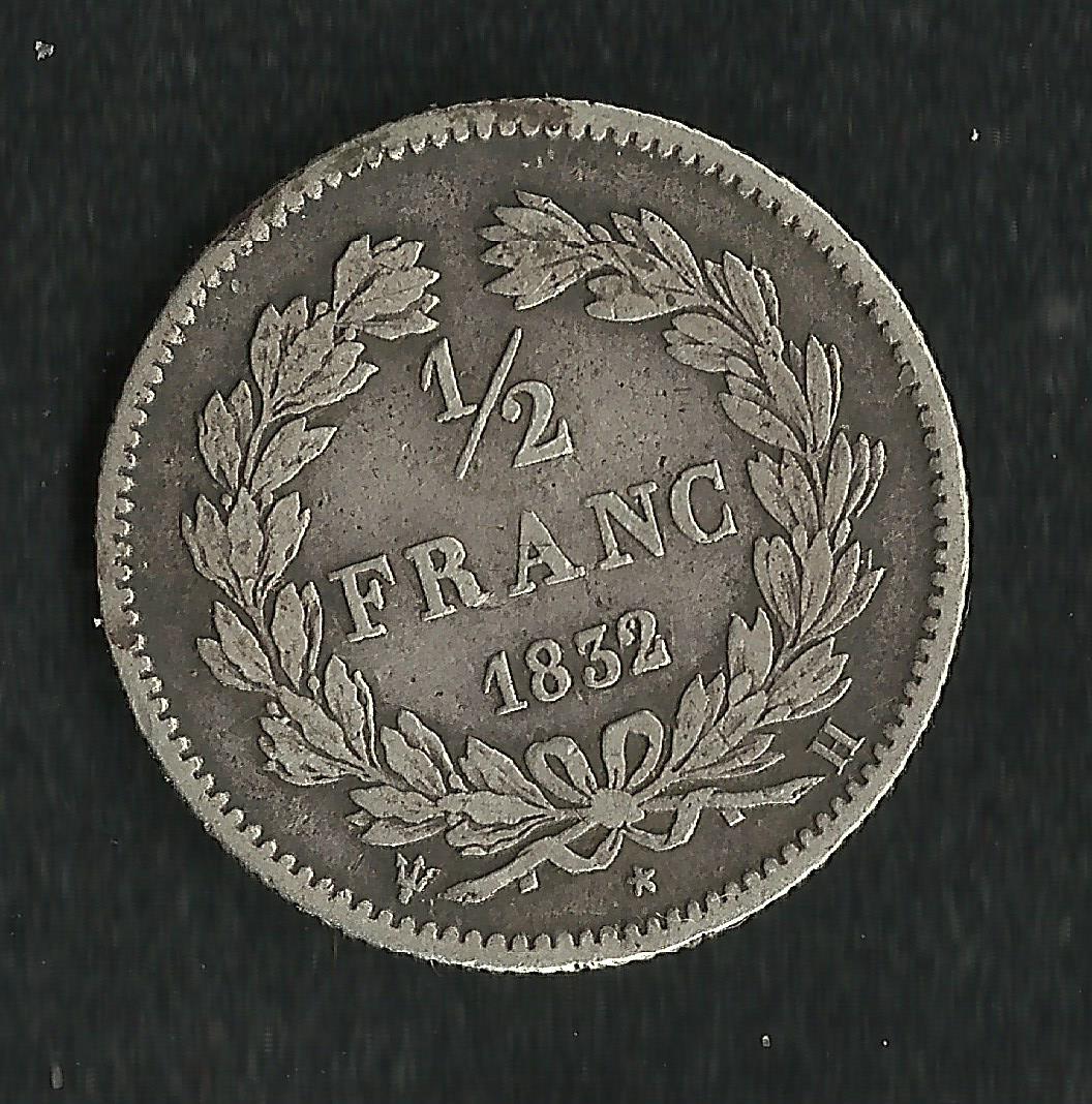 Demi Franc Louis Philippe Argent 1832 H