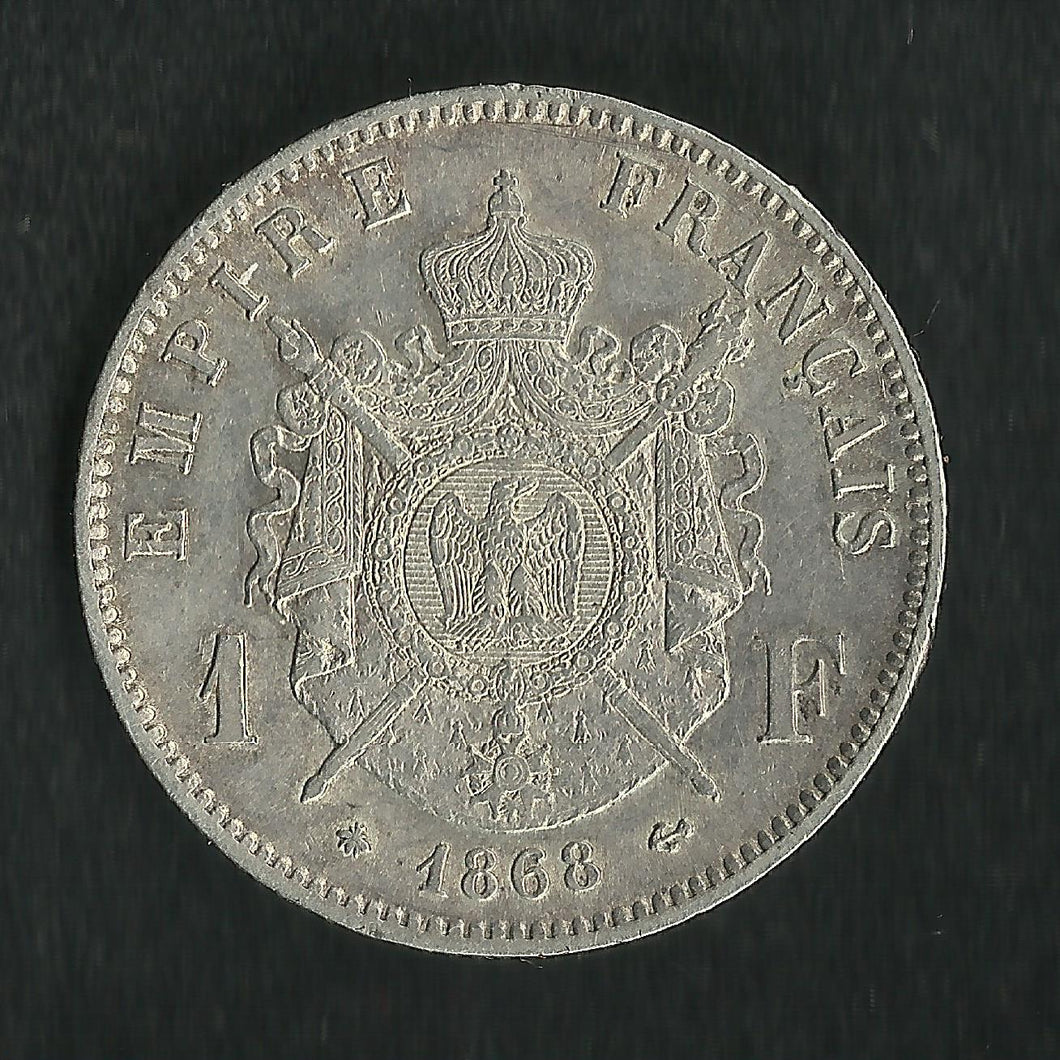 1 Franc Argent Napoléon III Tête Laurée 1868 A ; Qualité