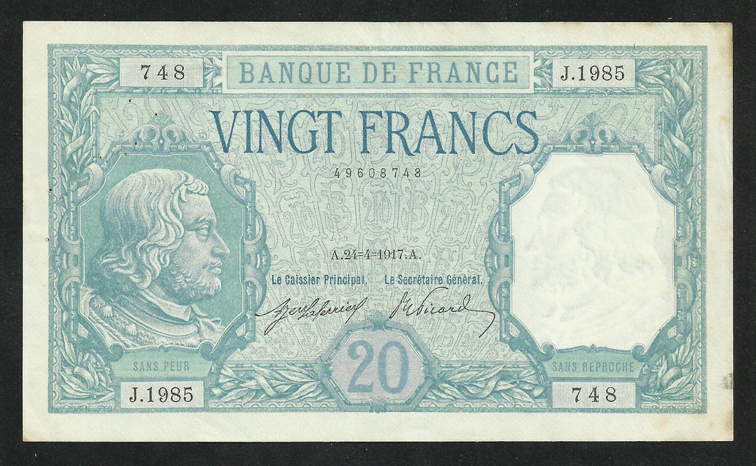 20 Francs Bayard (24-4-1917) Superbe